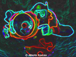The Underwater Photographer.  Photoshopped with neon filter by Alberto Romeo 